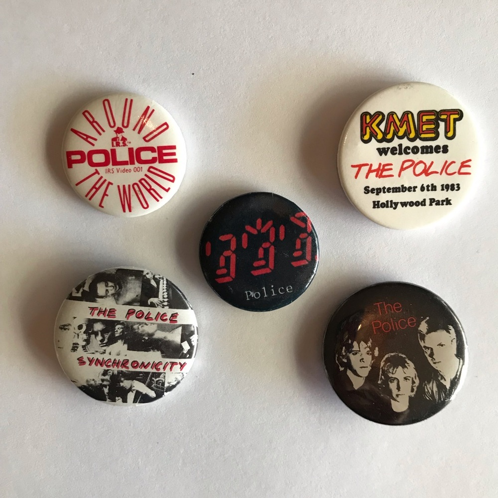 Vintage Authentic The Police band 1980’s Pins with Sting, Ghost in the Machine
